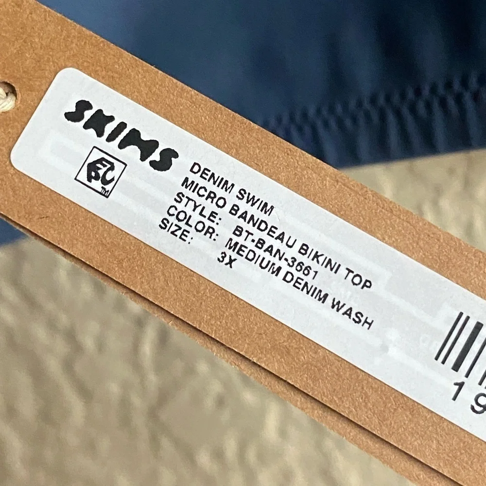 Skims Swim Micro Bandeau Bikini Top, Denim Wash, 3X - New - Picture 10 of 11